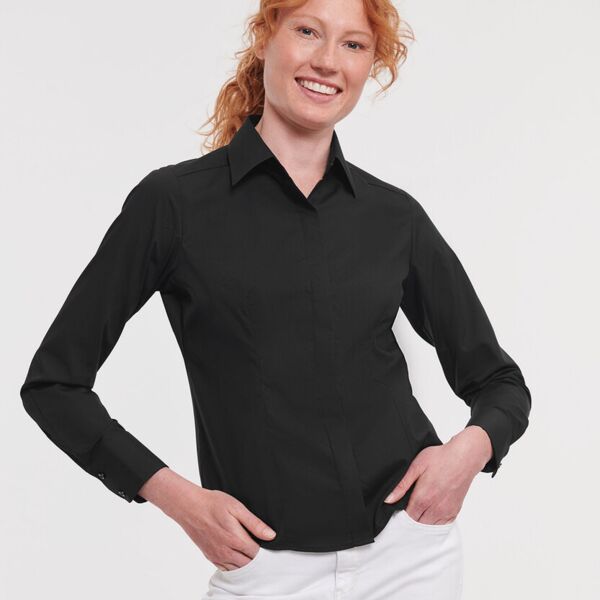 Women's long sleeve polycotton easycare fitted poplin shirt Thumbnail