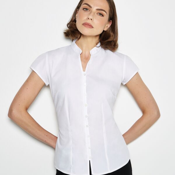 Kustom Kit Ladies Cap Sleeve V Neck Tailored Continental Blouse Thumbnail